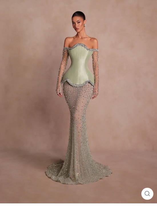 Vlora & Kaltrina Dresses & Skirts - Vlora & Kaltrina Genea dress- Off-Shoulder Beaded Mermaid Dress in Sage Green